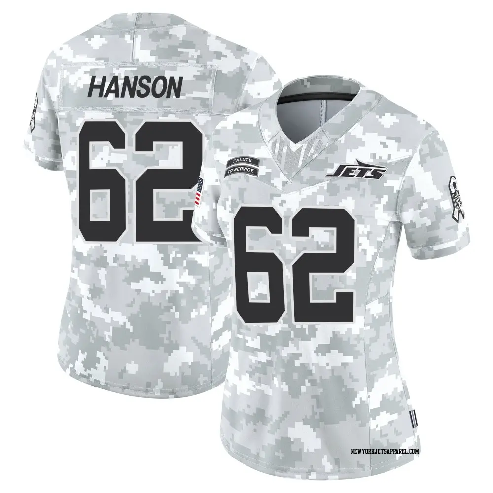 Limited Arctic Camo Women's Jake Hanson New York Jets 2024 Salute to Service Jersey